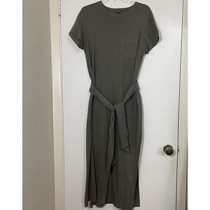 MONROW Short sleeve cotton tshirt army green dress tie waist Small